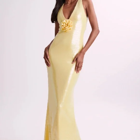 Eliza Rose Yellow Sequin Evening Gown - Picture 8 of 14